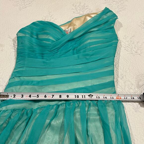 NWT Vilavi Dress Evening Gown Women Sz 12 Formal Chiffon Aqua Blue Asymmetrical - Picture 10 of 15